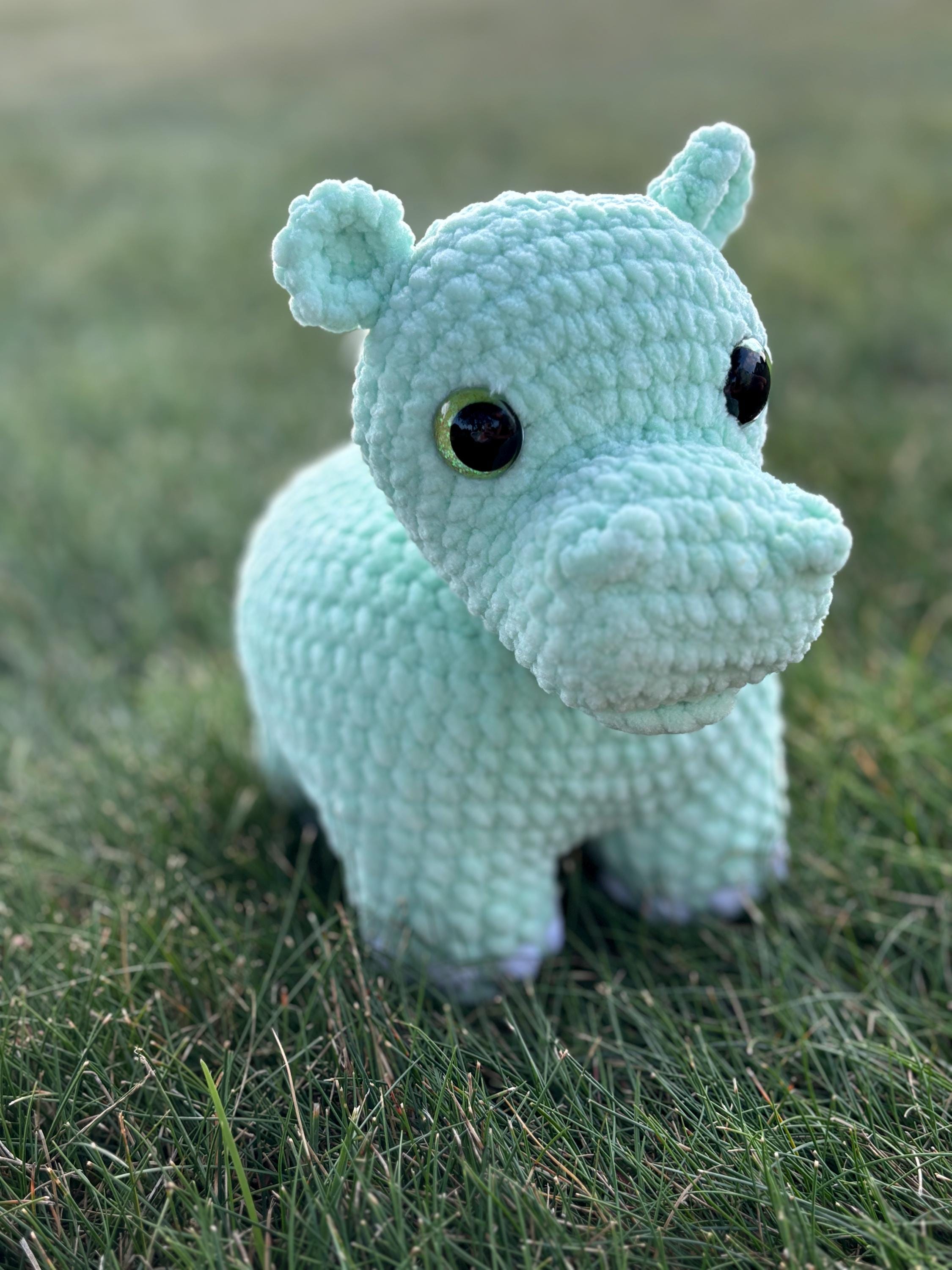 Hippopotamus Crochet Plushie: Custom Color Stuffed Animal, 13 inch