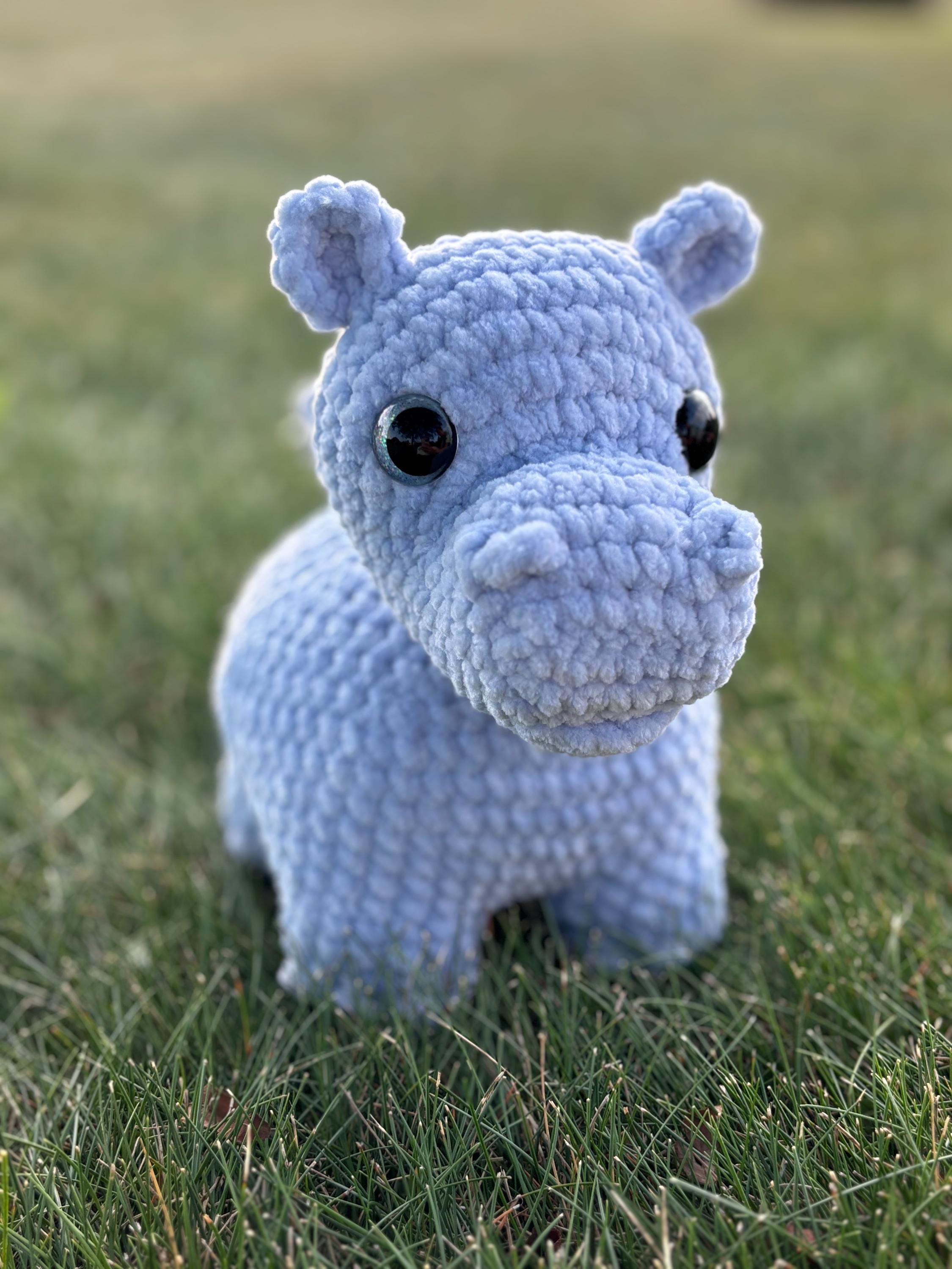 Hippopotamus Crochet Plushie: Custom Color Stuffed Animal, 13 inch