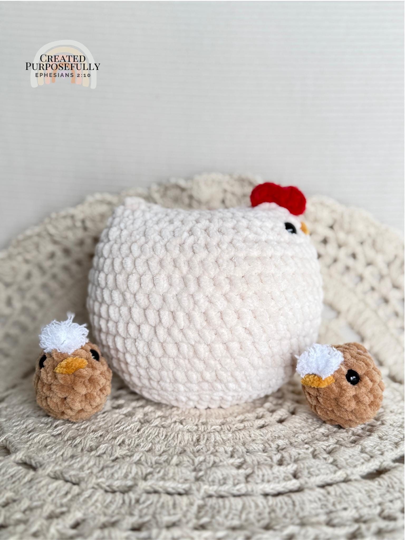 Plush Nesting Chicken Family Crochet Plushie, Stuffed Amigurumi