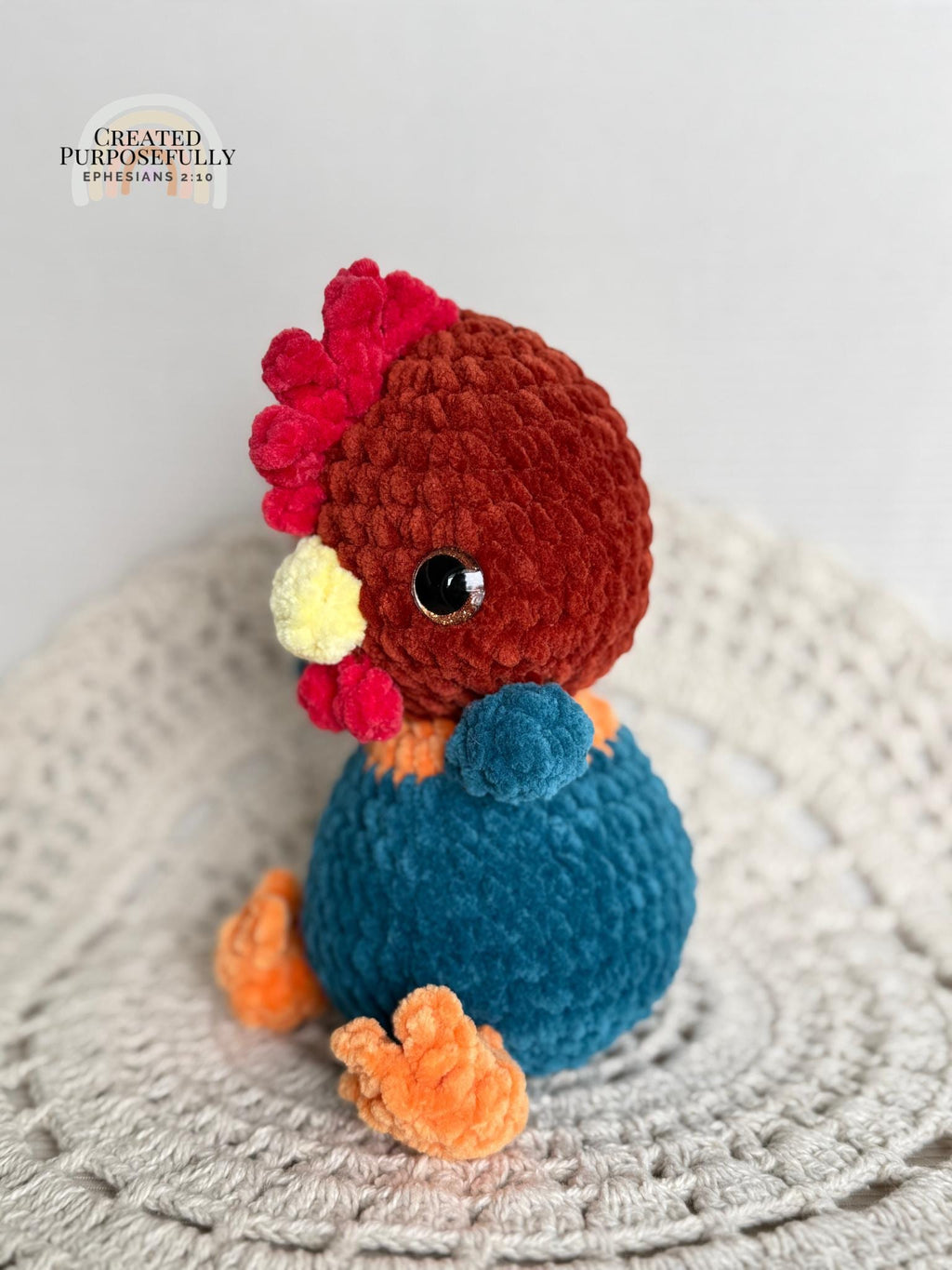 READY TO SHIP Color Crochet Plush Rooster, Stuffed Amigurumi