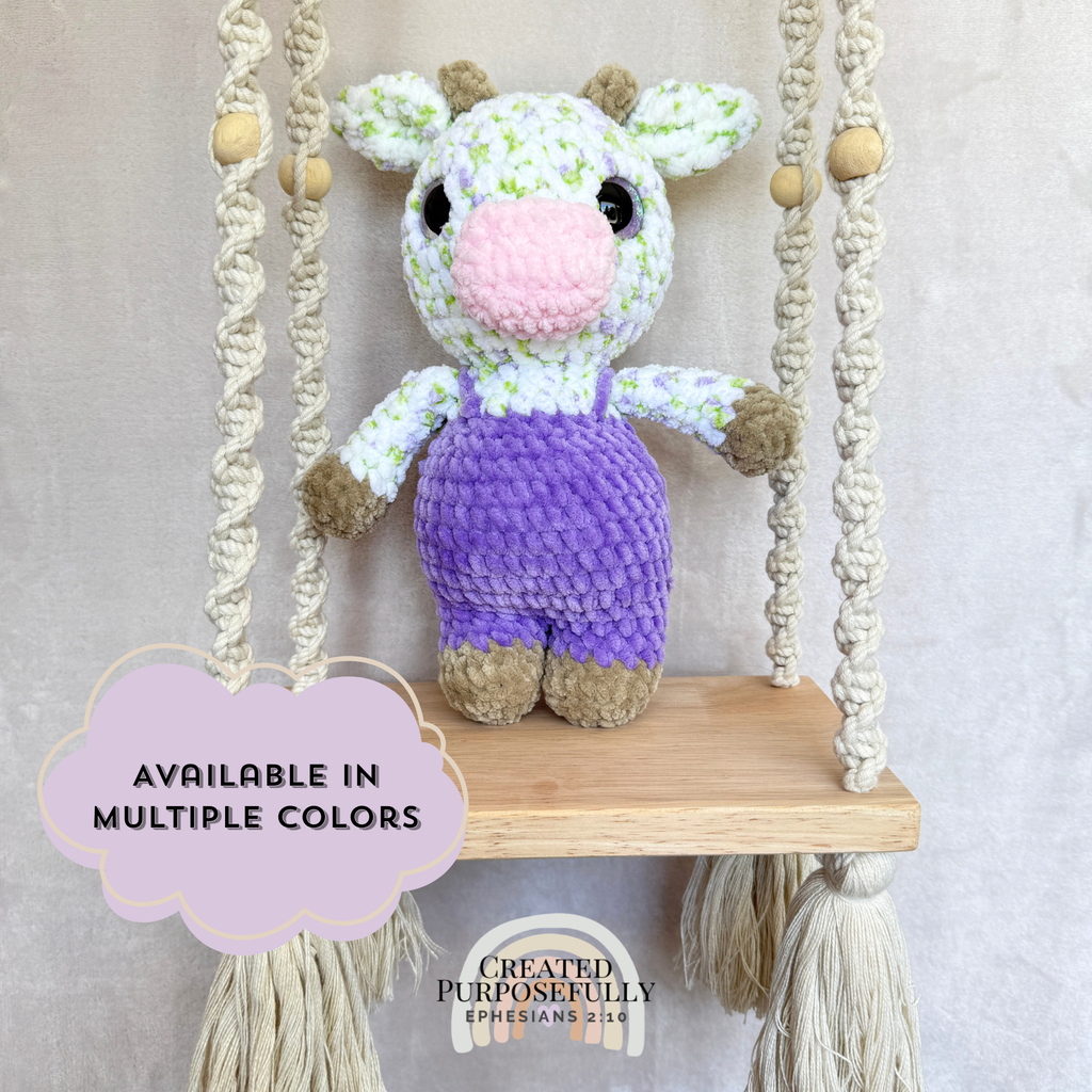 Handmade Crochet Standing Cow in Overalls Plush Amigurumi Cow Stuffed Animal Multiple Colors Available