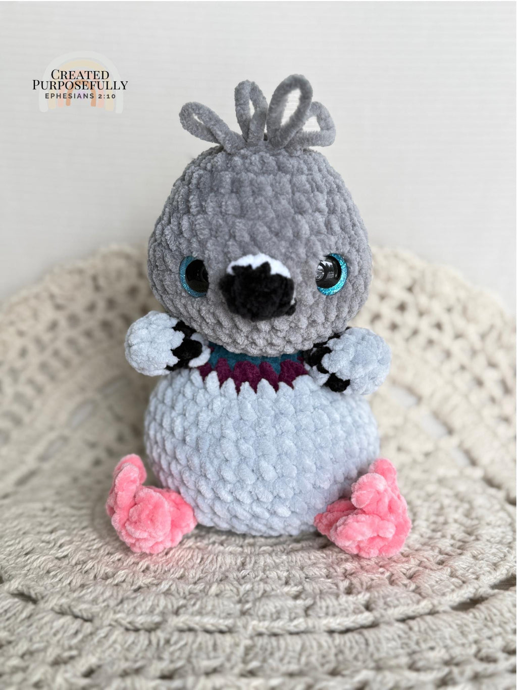 READY TO SHIP Color Crochet Plush Pigeon, Stuffed Amigurumi