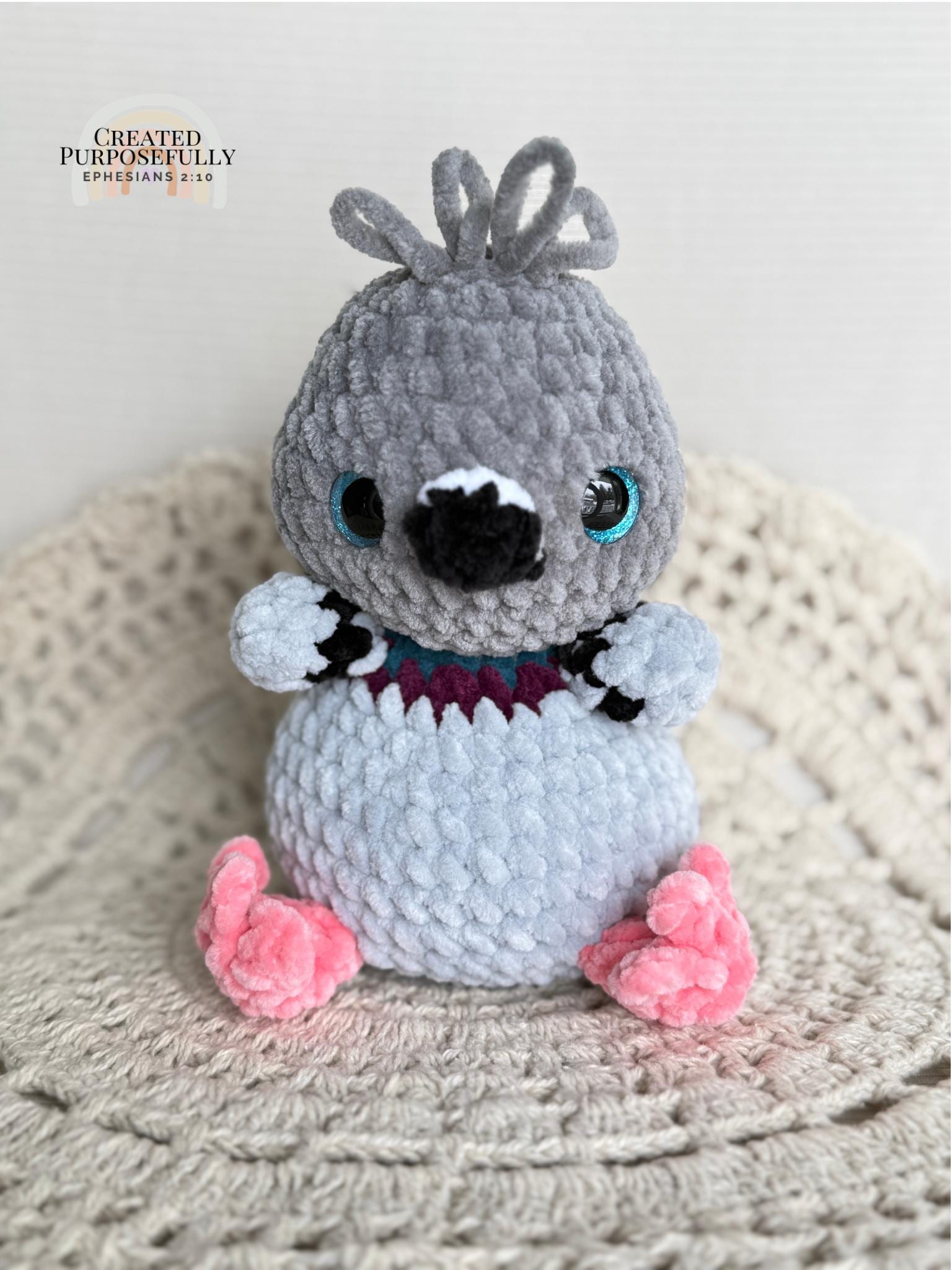 READY TO SHIP Color Crochet Plush Pigeon, Stuffed Amigurumi