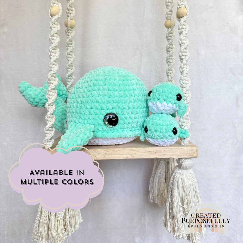 Handmade Crochet Whale Family Plush | Mama Whale with Two Baby Whales Multiple Colors Available