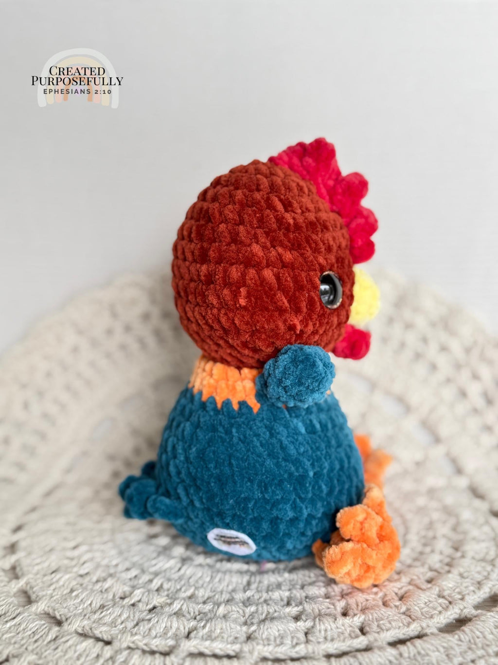 READY TO SHIP Color Crochet Plush Rooster, Stuffed Amigurumi