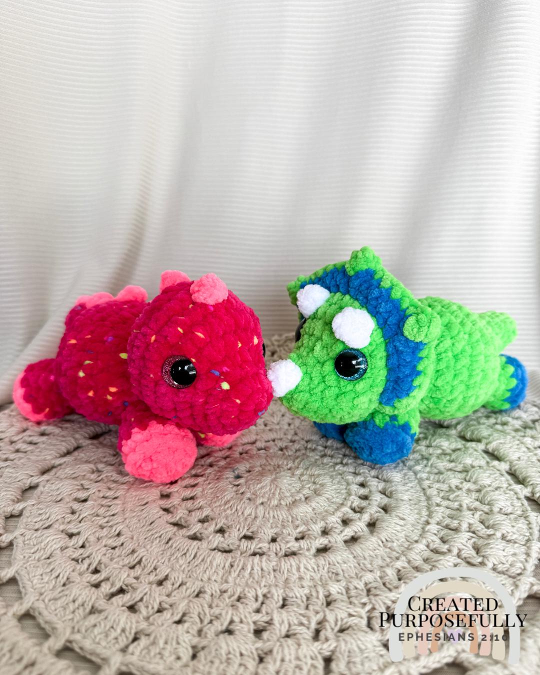 Crochet Mini Triceratops and Stegosaurus Dinosaur Amigurumi Pattern, Low Sew (Digital Download)