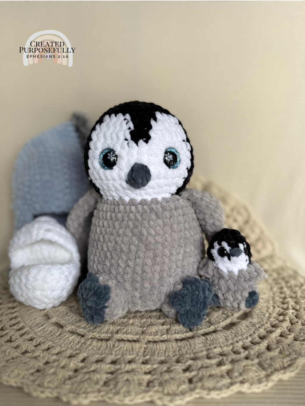 Penguin with Baby Crochet Plushie • Handmade Amigurumi Plush, Nursery Decor