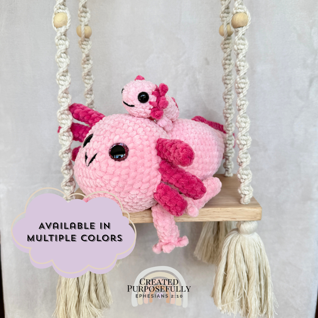 Handmade Crochet Axolotl Family Plush | Mama Axolotl with Baby Axolotl Multiple Colors Available