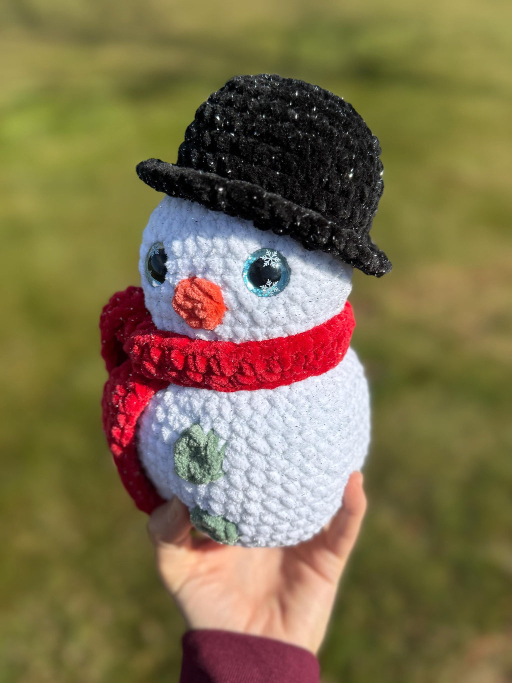 Snowman Crochet Plush • Custom Amigurumi Toy, Holiday Decor