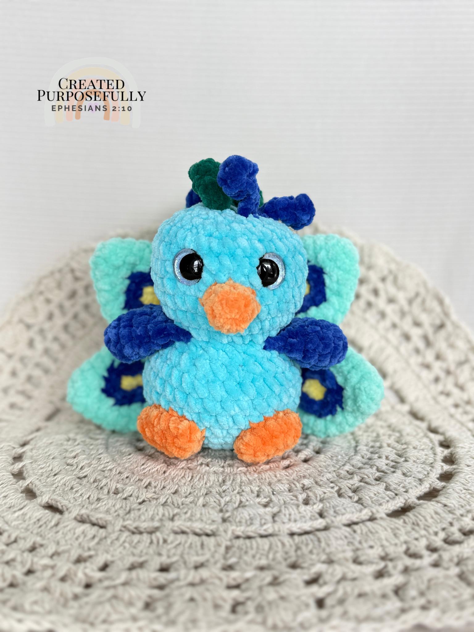 Peacock Crochet Plush, Stuffed Amigurumi