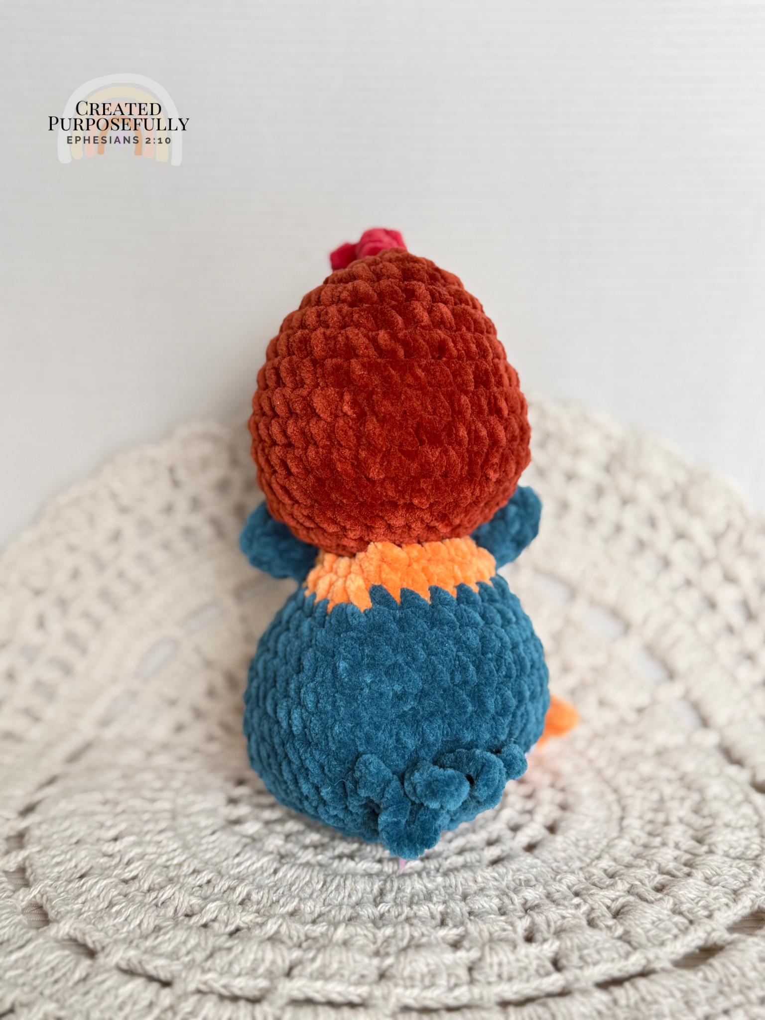 READY TO SHIP Color Crochet Plush Rooster, Stuffed Amigurumi