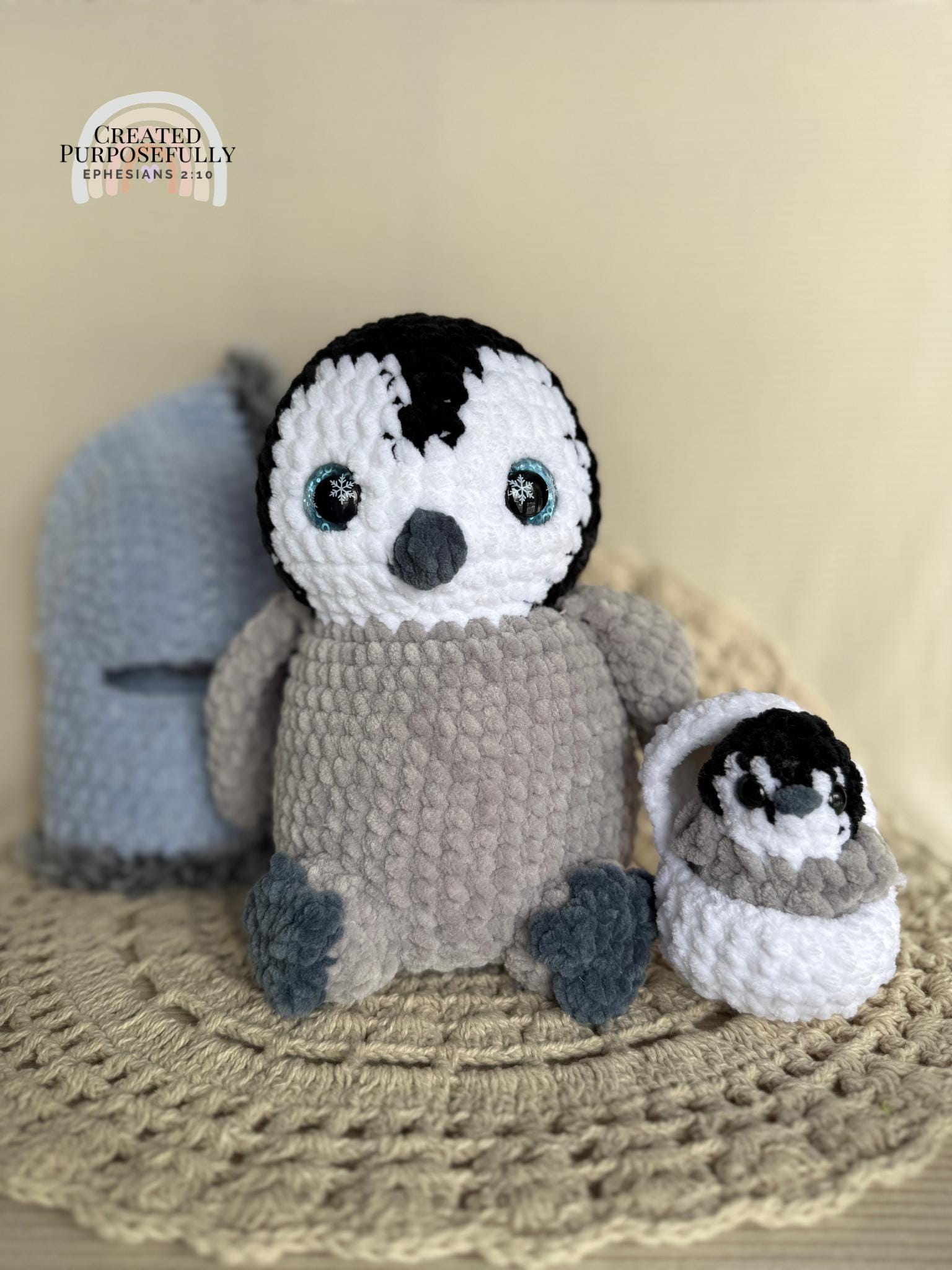 Penguin with Baby Crochet Plushie • Handmade Amigurumi Plush, Nursery Decor