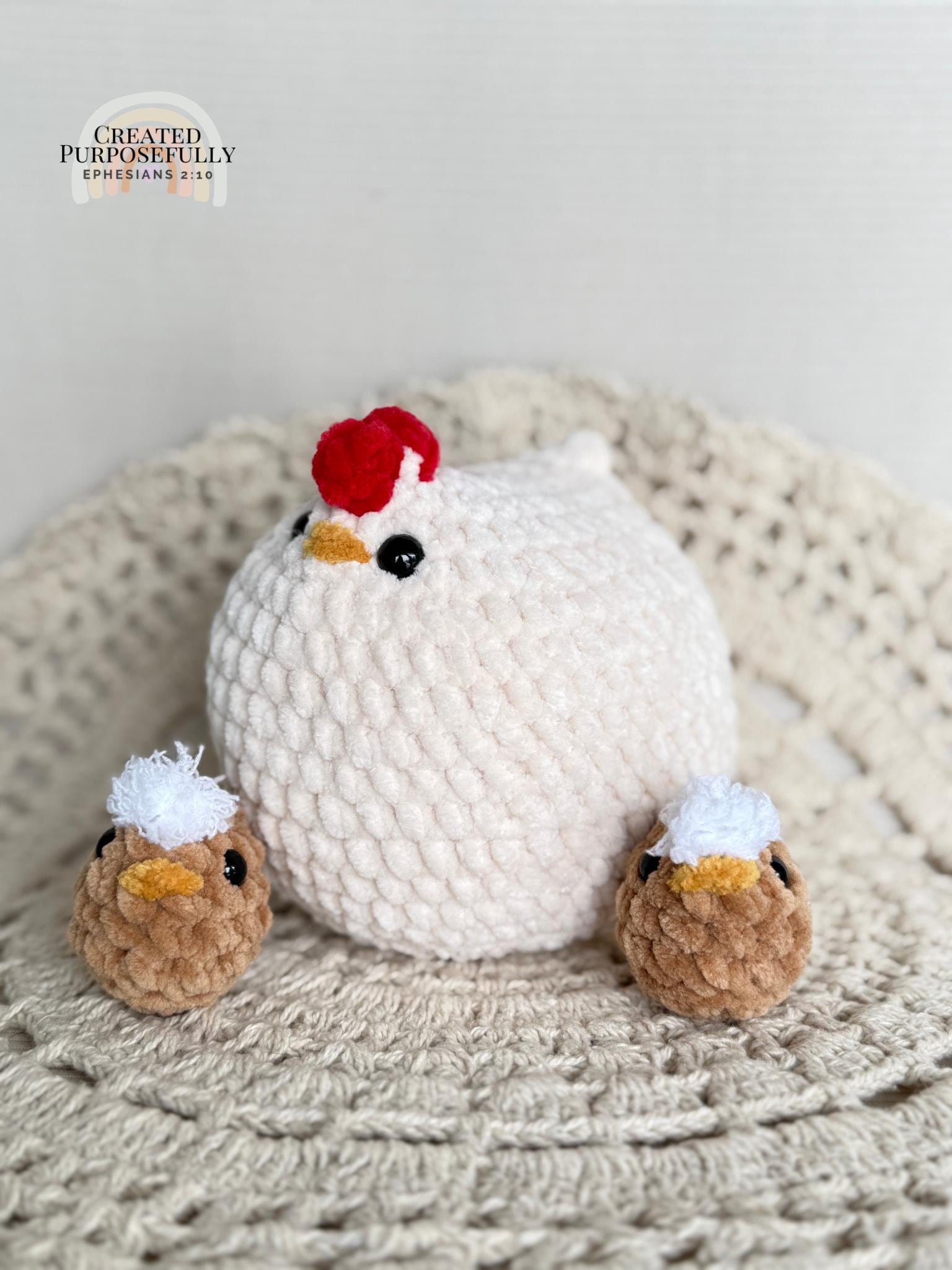 Plush Nesting Chicken Family Crochet Plushie, Stuffed Amigurumi
