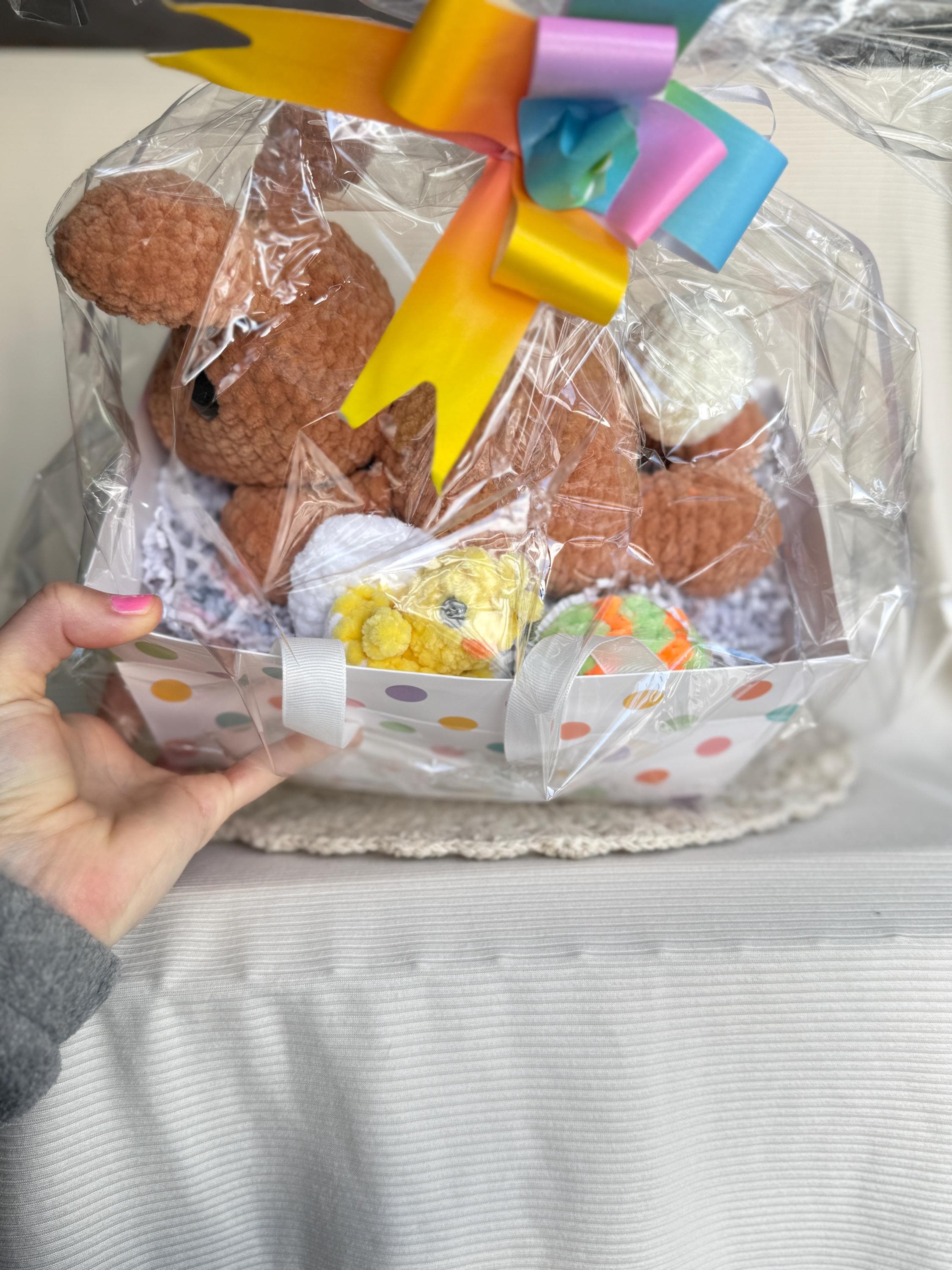 Custom Color Crochet Plush Easter Basket Bundle, Bunny and Chick, Stuffed Amigurumi