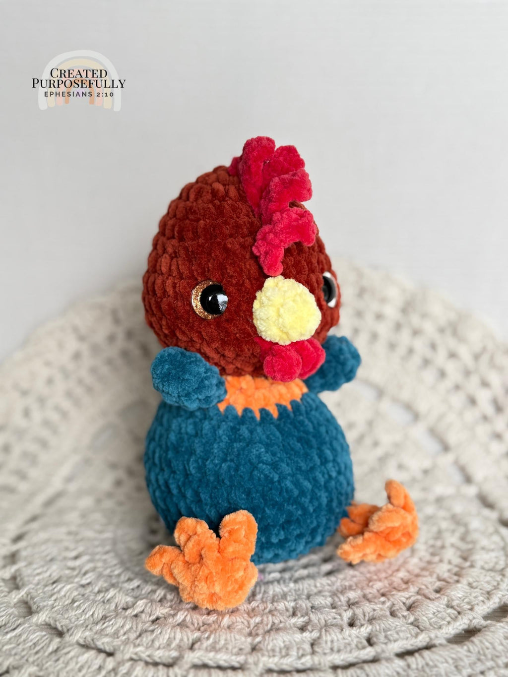 READY TO SHIP Color Crochet Plush Rooster, Stuffed Amigurumi