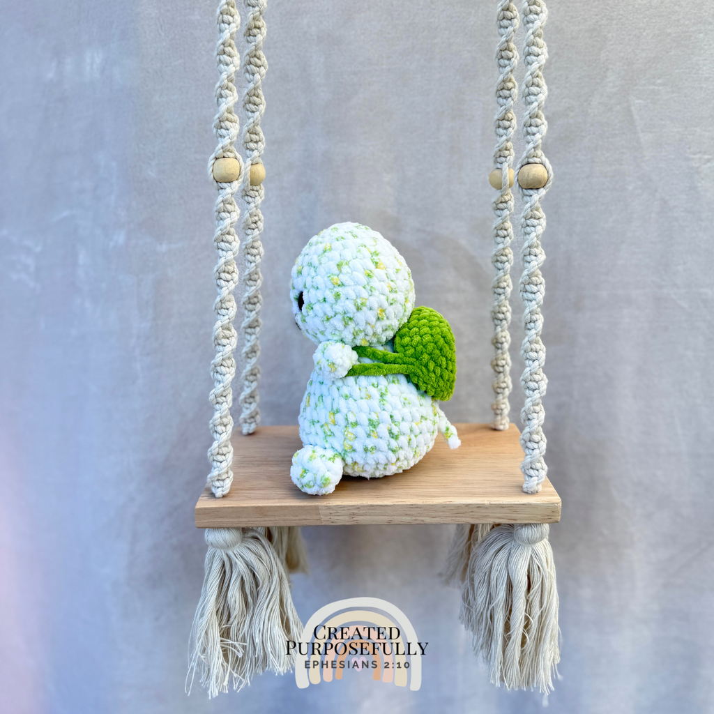 Handmade crochet turtle plush with a cute shell made with soft cuddly yarn by Created Purposefully