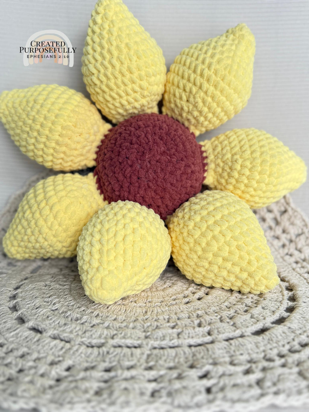READY TO SHIP Color Crochet Plush Sunflower Pillow, Stuffed Amigurumi