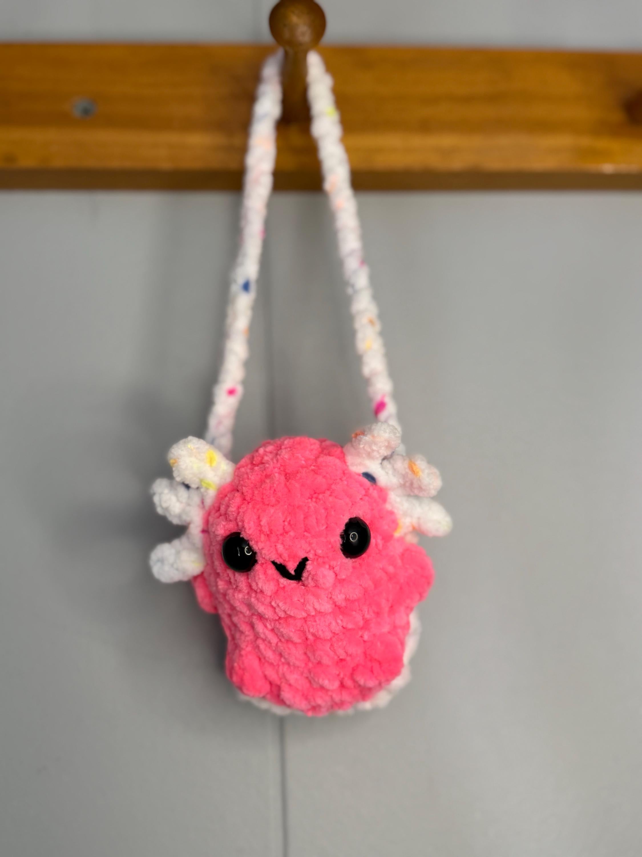 Car Plush Crochet Hanger • Handmade Amigurumi Axolotl, Frog, Penguin