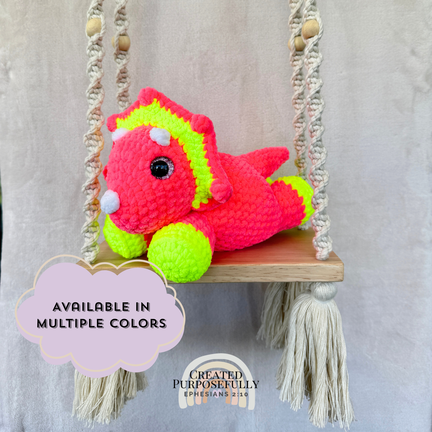 Handmade Laying Triceratops Crochet Plush | Soft Amigurumi Dinosaur Gift Multiple Colors Available