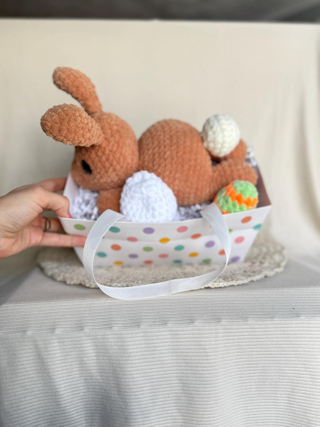Custom Color Crochet Plush Easter Basket Bundle, Bunny and Chick, Stuffed Amigurumi