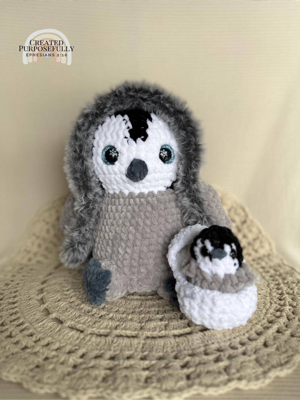 Penguin with Baby Crochet Plushie • Handmade Amigurumi Plush, Nursery Decor