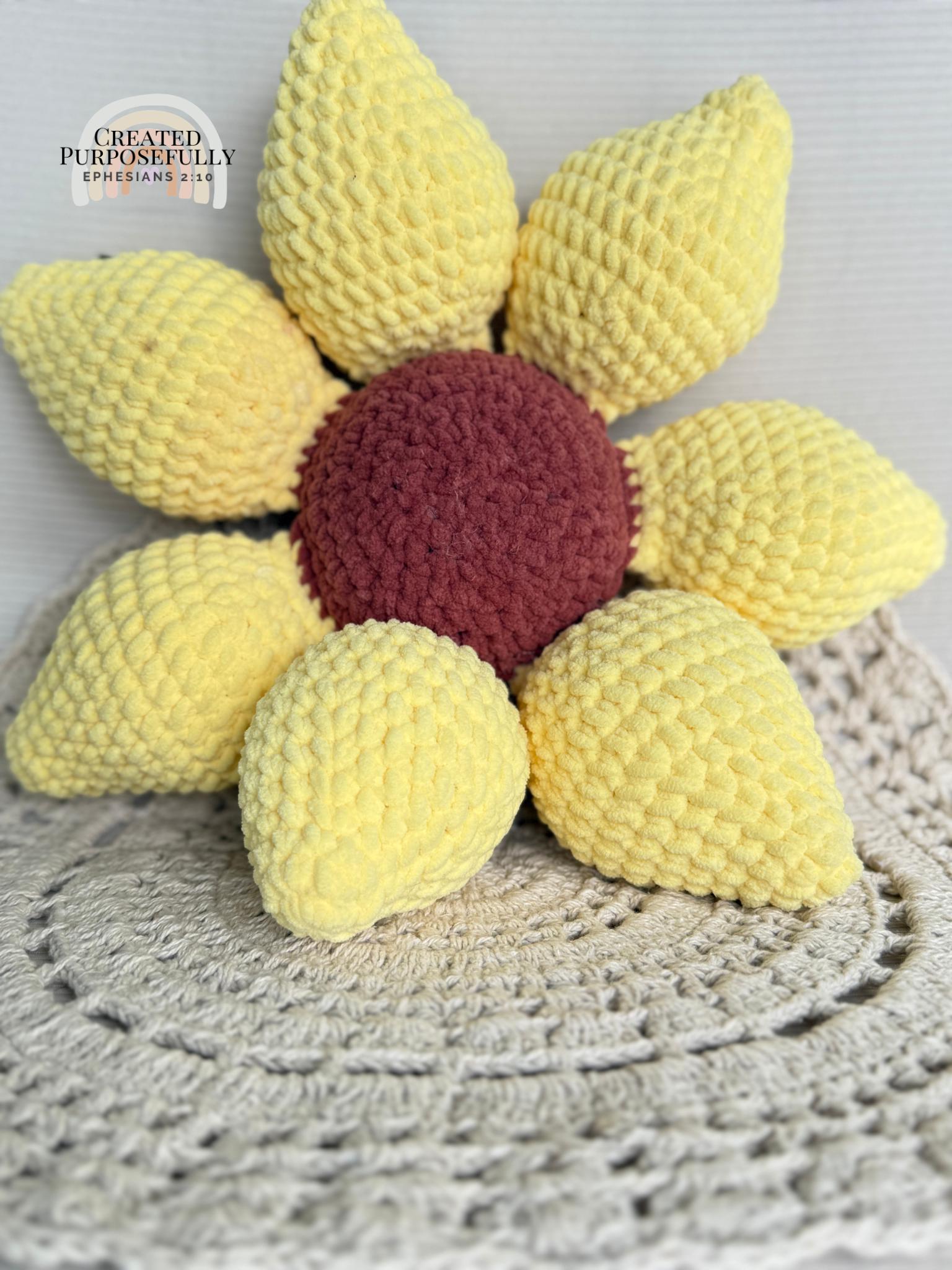 READY TO SHIP Color Crochet Plush Sunflower Pillow, Stuffed Amigurumi