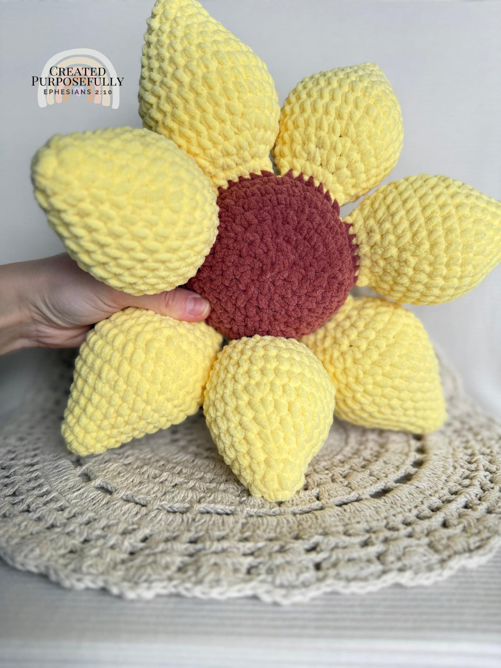 READY TO SHIP Color Crochet Plush Sunflower Pillow, Stuffed Amigurumi