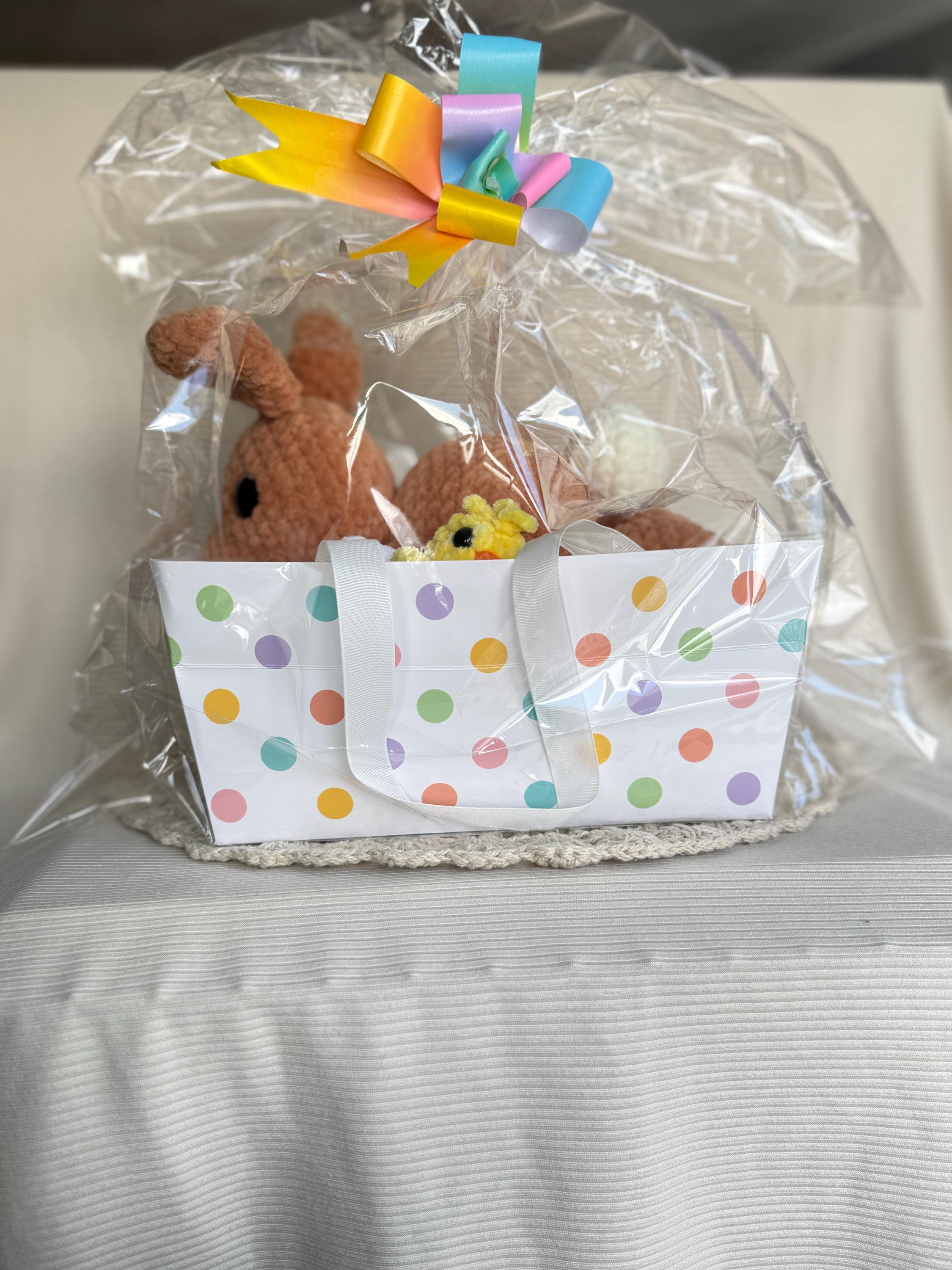 Custom Color Crochet Plush Easter Basket Bundle, Bunny and Chick, Stuffed Amigurumi