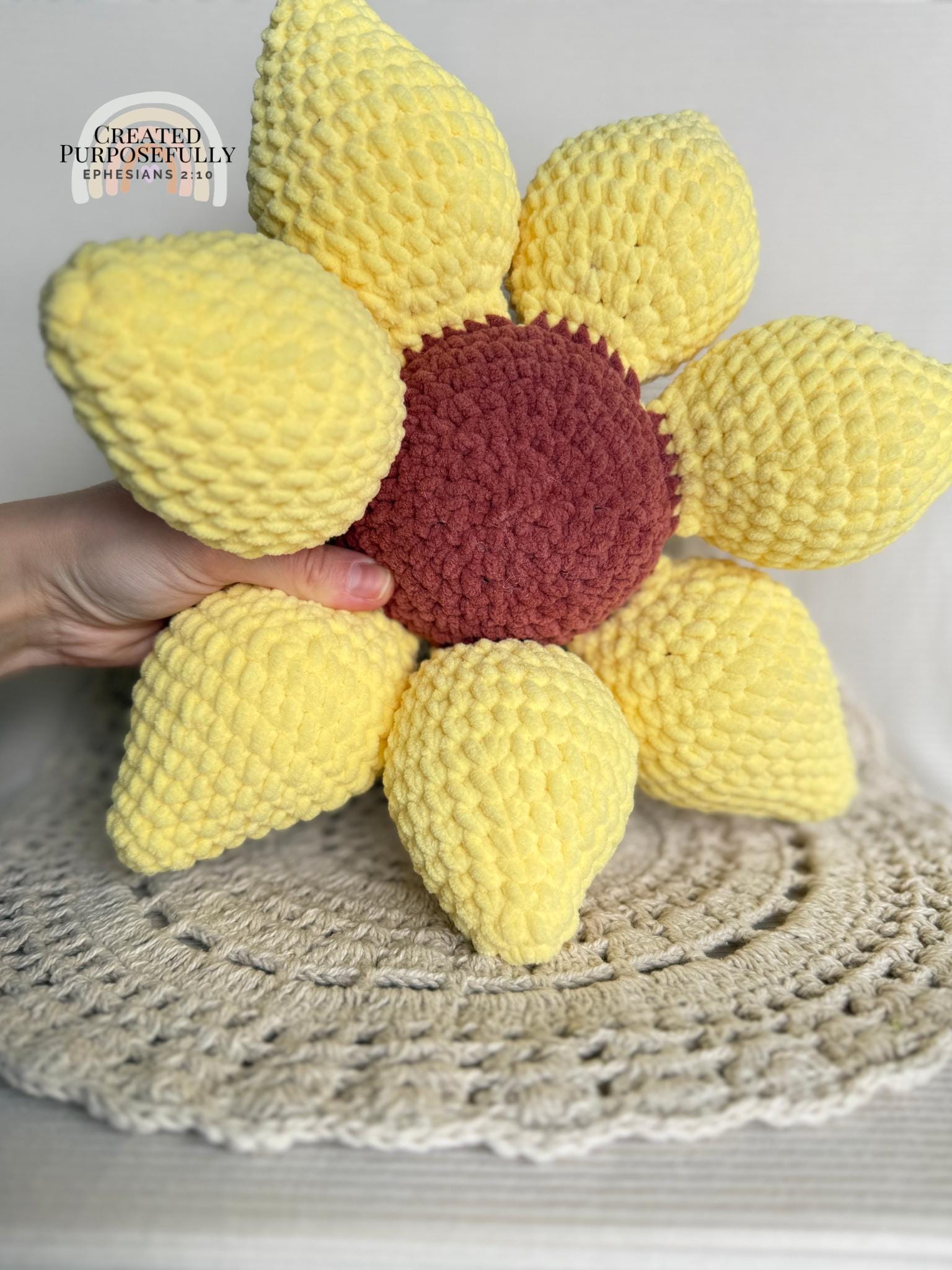 READY TO SHIP Color Crochet Plush Sunflower Pillow, Stuffed Amigurumi