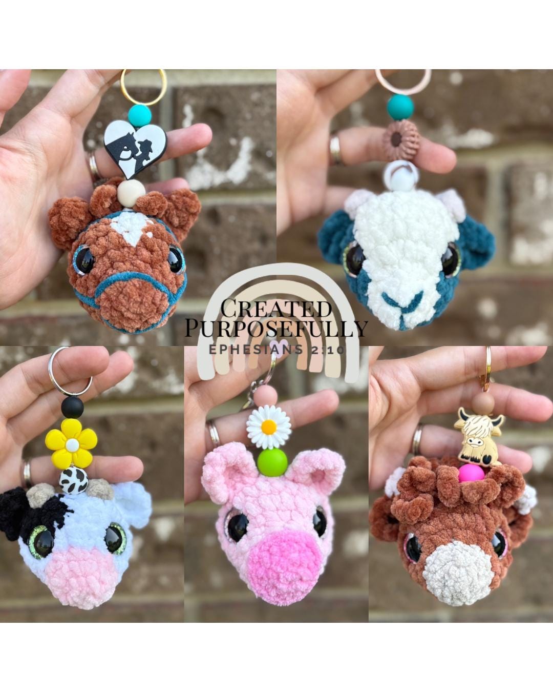 No Sew Farm Friends Keychain Crochet Pattern, 5 in 1 (Digital Download)