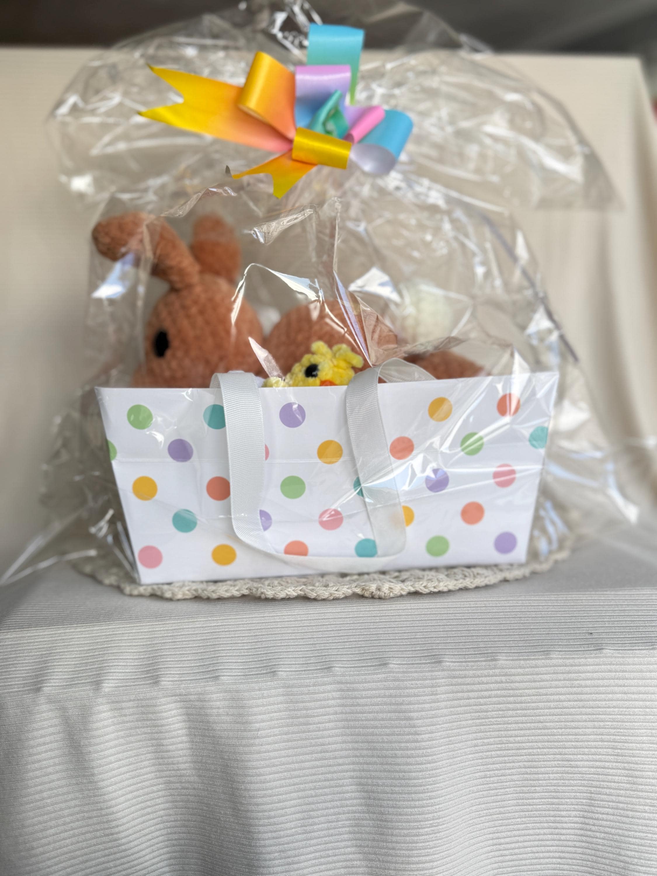 Custom Color Crochet Plush Easter Basket Bundle, Bunny and Chick, Stuffed Amigurumi
