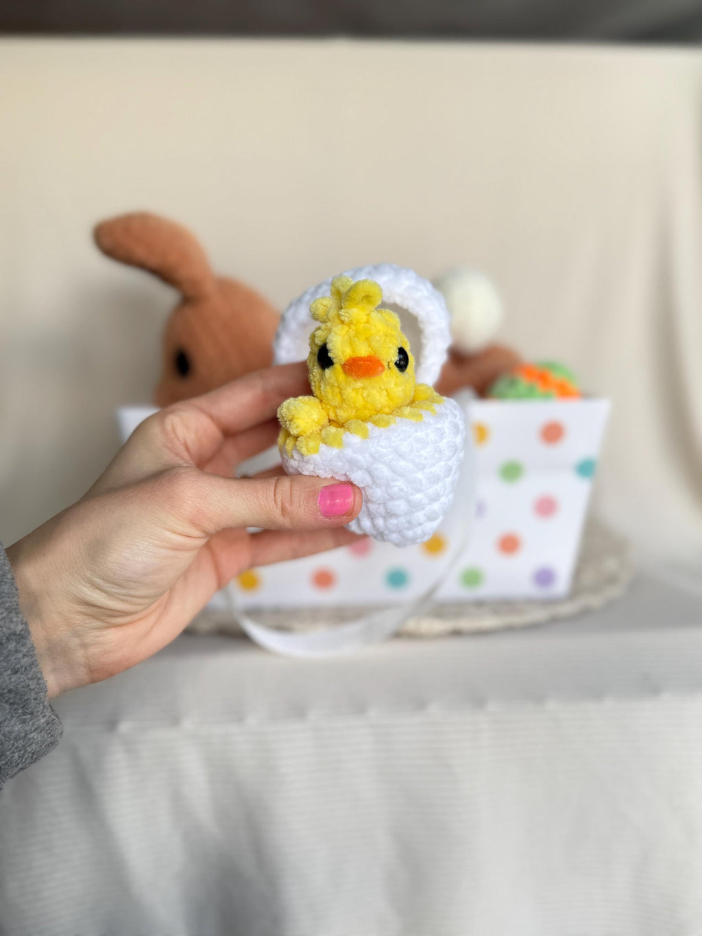 Custom Color Crochet Plush Easter Basket Bundle, Bunny and Chick, Stuffed Amigurumi
