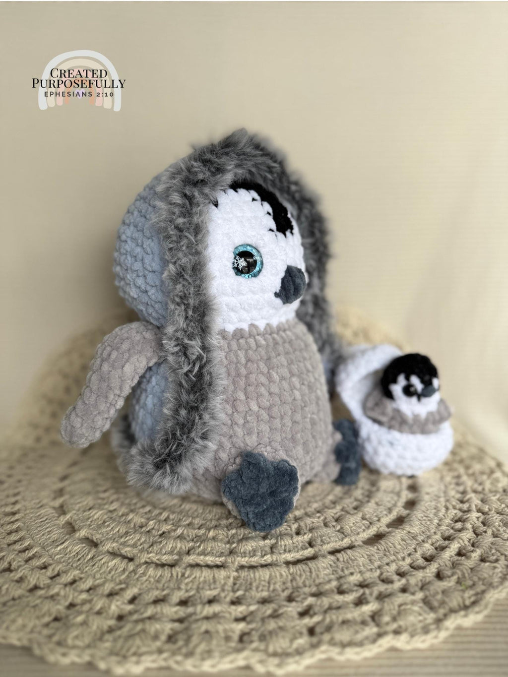 Penguin with Baby Crochet Plushie • Handmade Amigurumi Plush, Nursery Decor