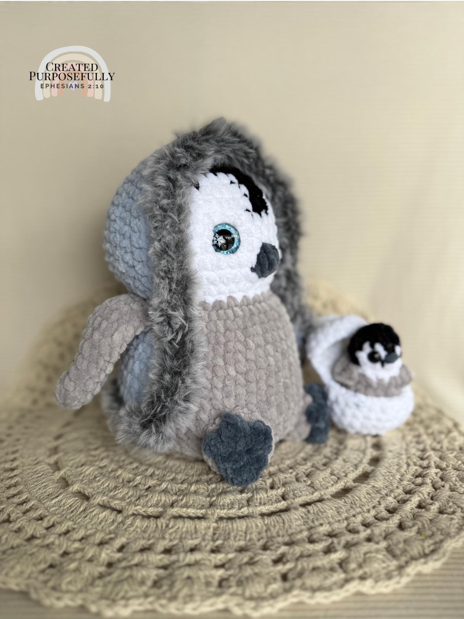Penguin with Baby Crochet Plushie • Handmade Amigurumi Plush, Nursery Decor