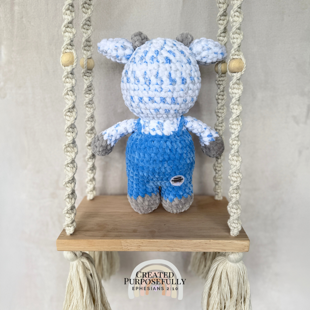 Handmade Crochet Standing Cow Plush | Amigurumi Cow in Overalls