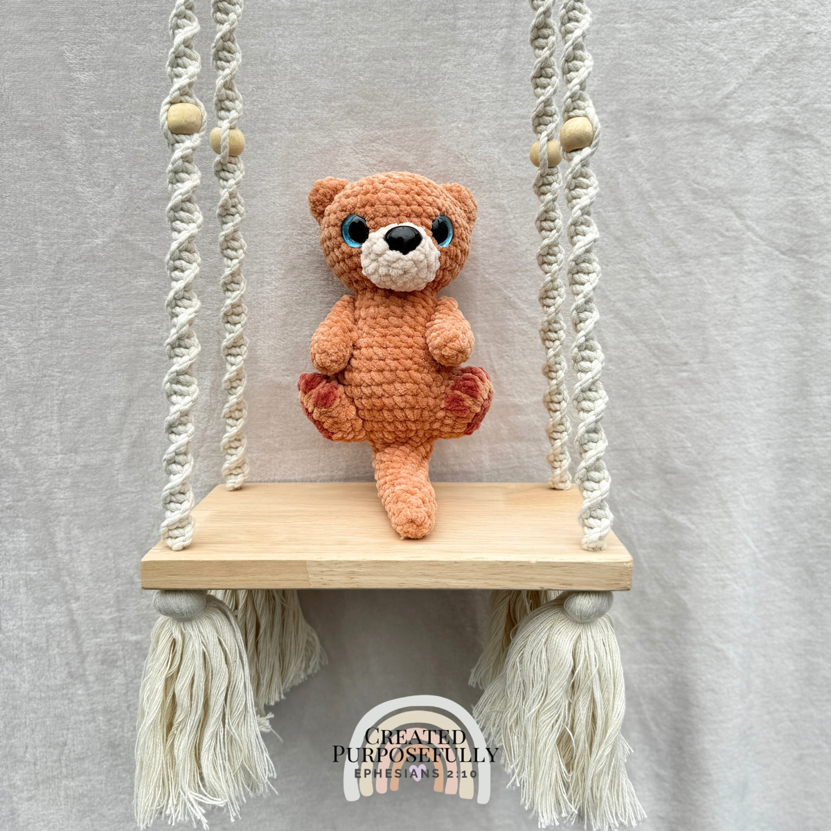 Handmade crochet otter plush made with soft cuddly yarn by Created Purposefully