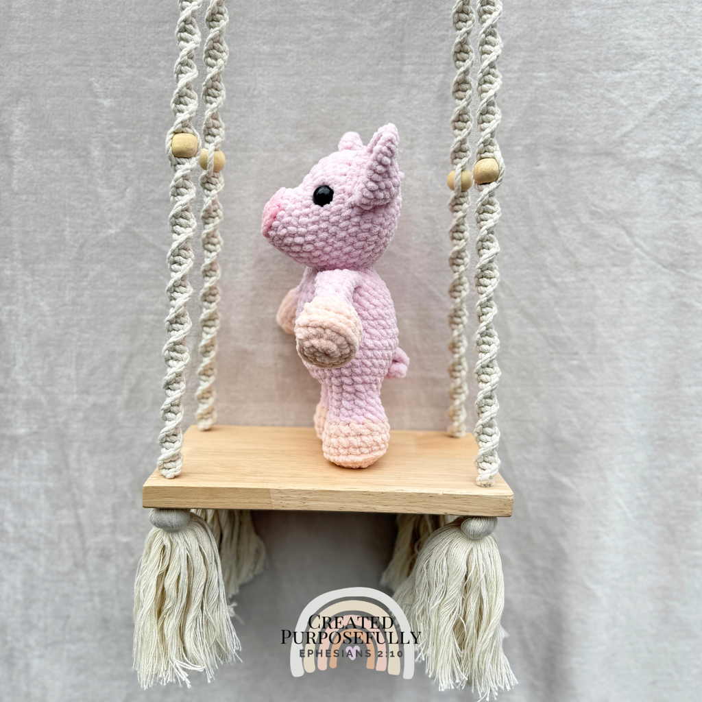 Handmade crochet pig plush with a cute piggy snout made with soft cuddly yarn by Created Purposefully