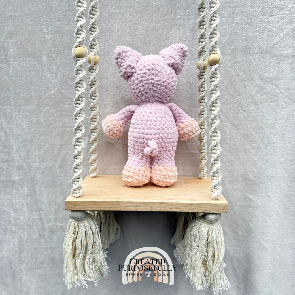 Handmade crochet pig plush with a cute piggy snout made with soft cuddly yarn by Created Purposefully