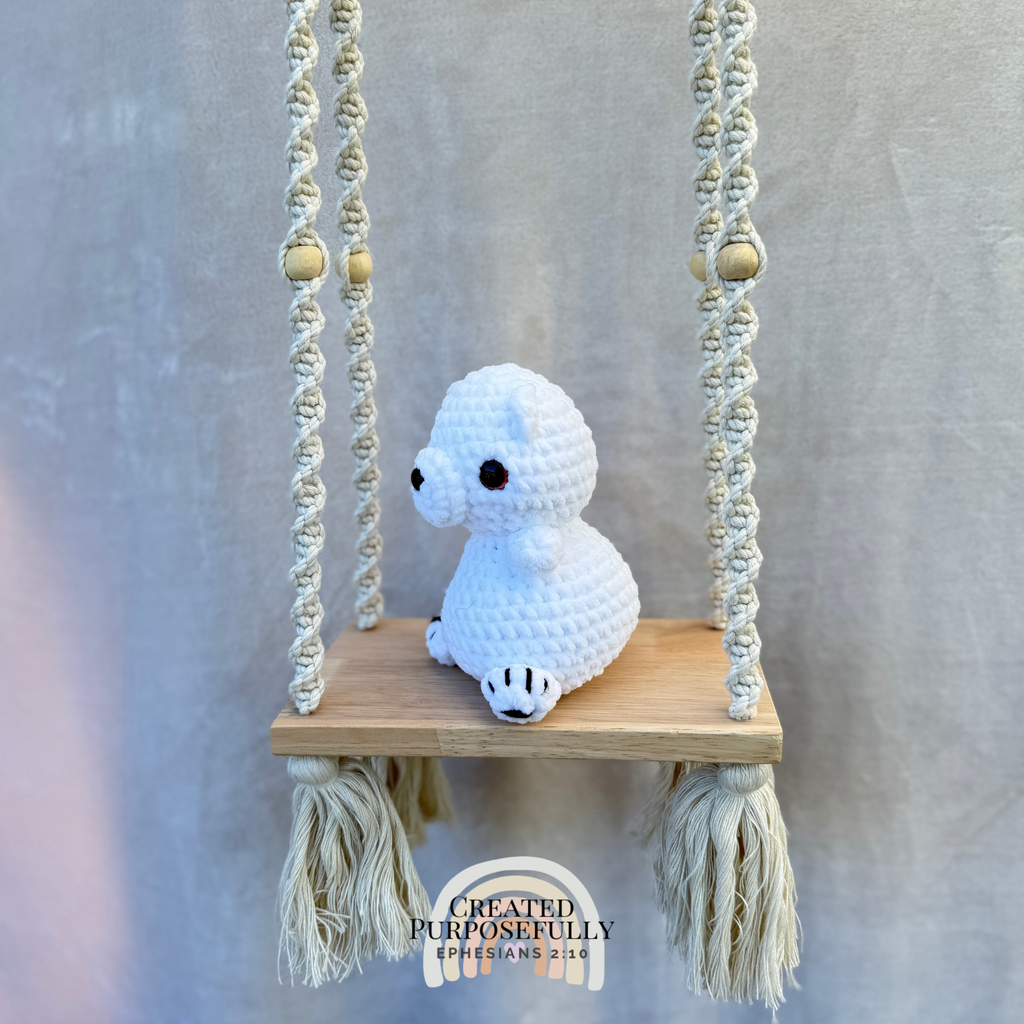 Handmade white crochet polar bear plush made with soft cuddly yarn by Created Purposefully