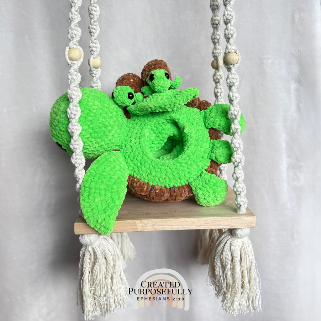 Handmade crochet sea turtle family with mama turtle and two baby turtles that tuck inside by Created Purposefully