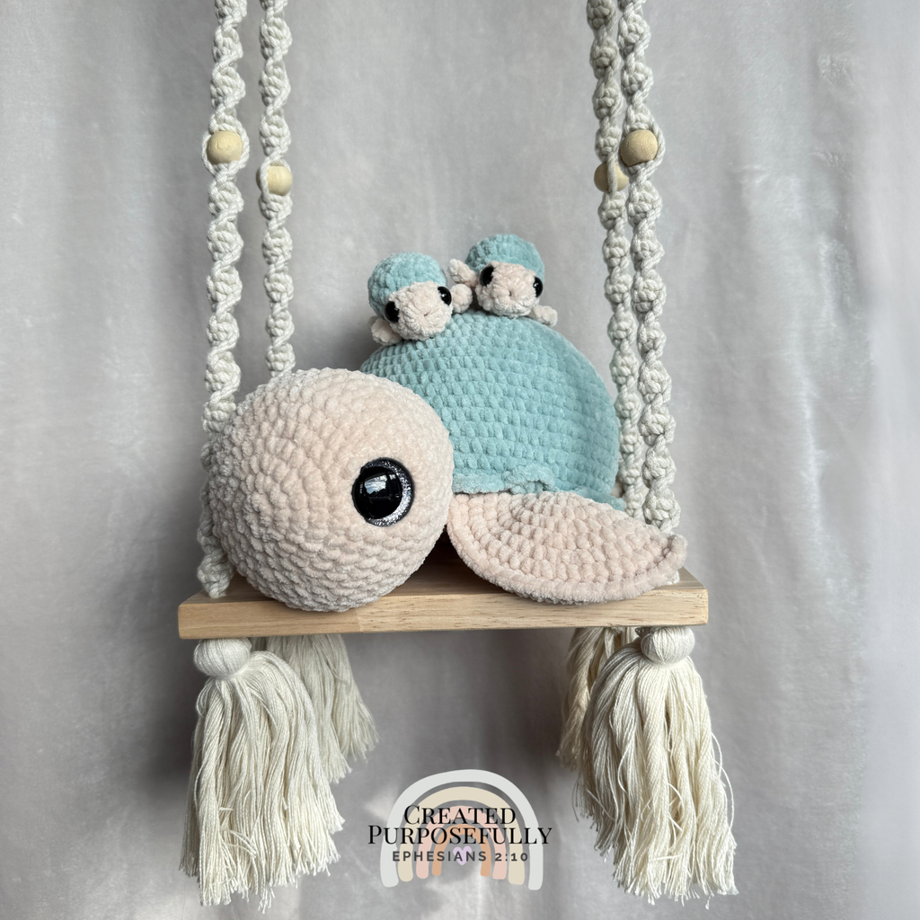 Handmade crochet sea turtle family with mama turtle and two baby turtles that tuck inside by Created Purposefully