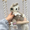 Handmade crochet sloth plush with a sweet face made with soft cuddly yarn by Created Purposefully