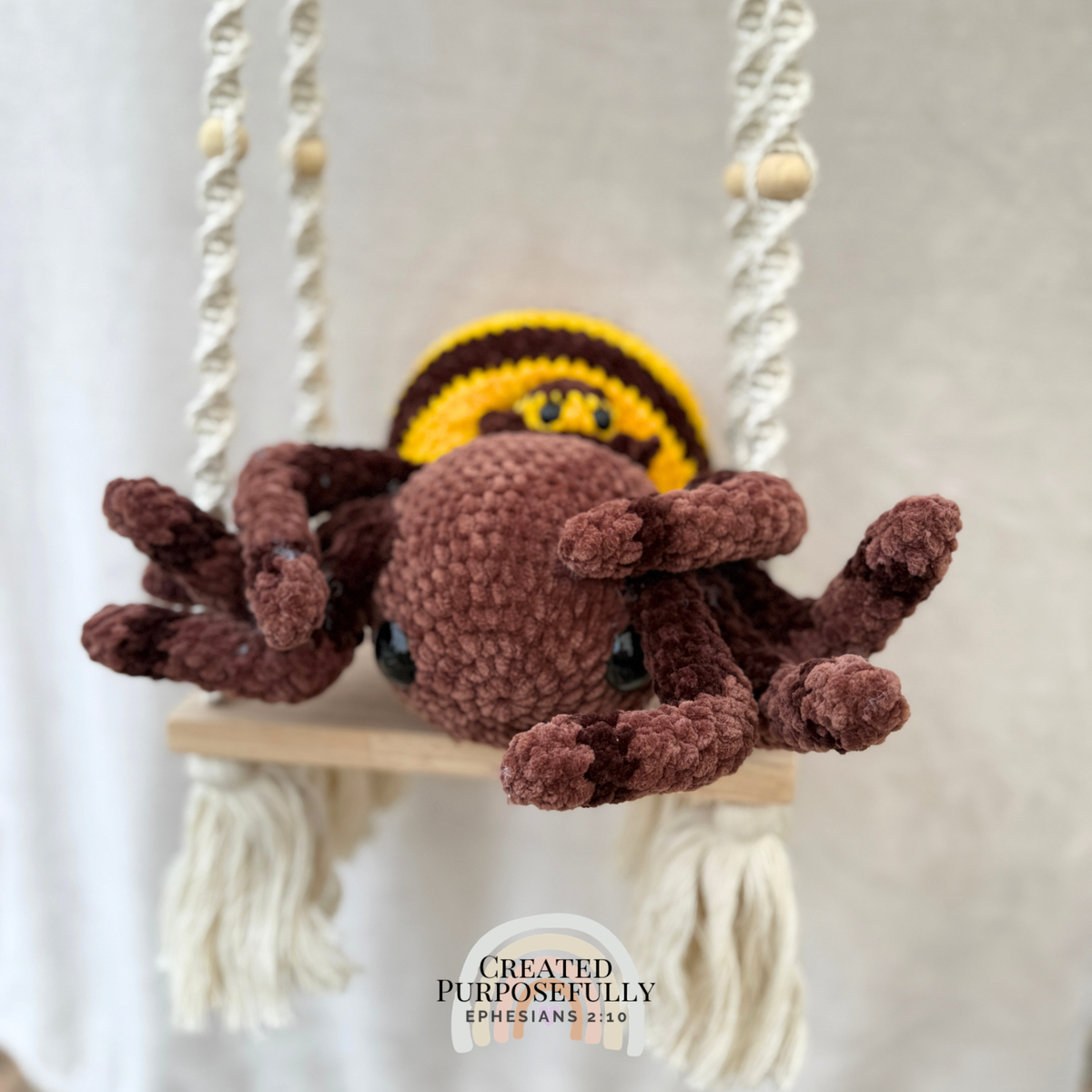 Handmade crochet spider family plush with mama spider and two baby spiders that tuck inside Mom by Created Purposefully