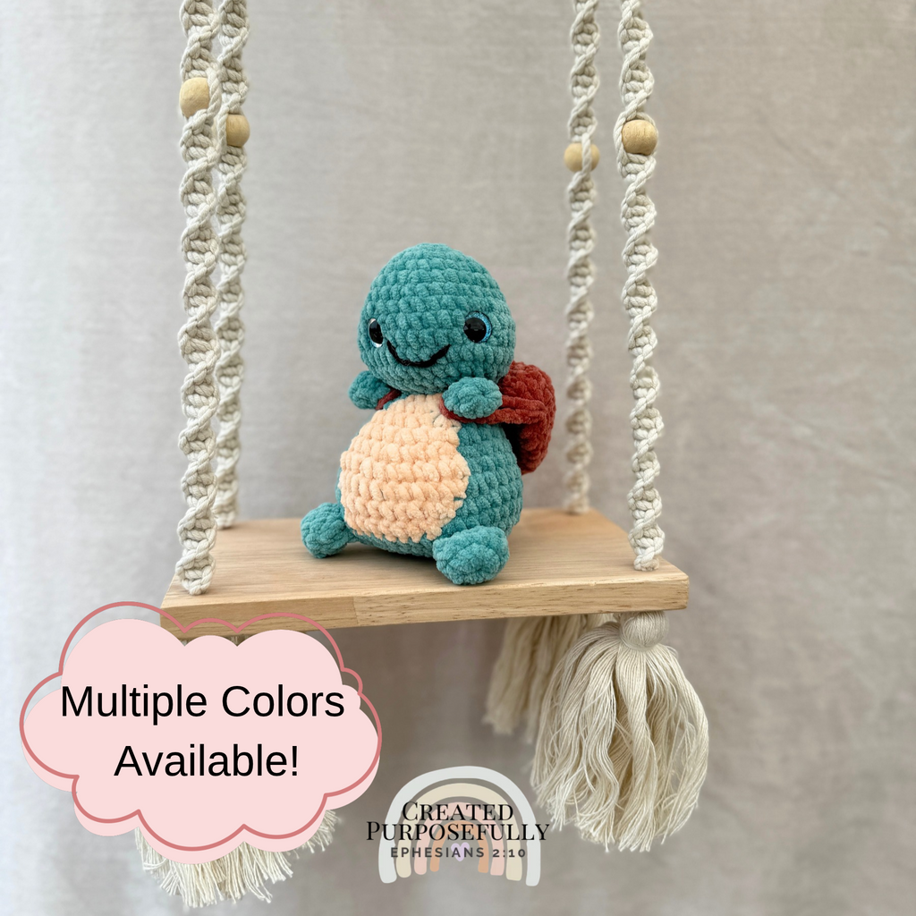 Handmade crochet turtle plush with a cute shell made with soft cuddly yarn by Created Purposefully