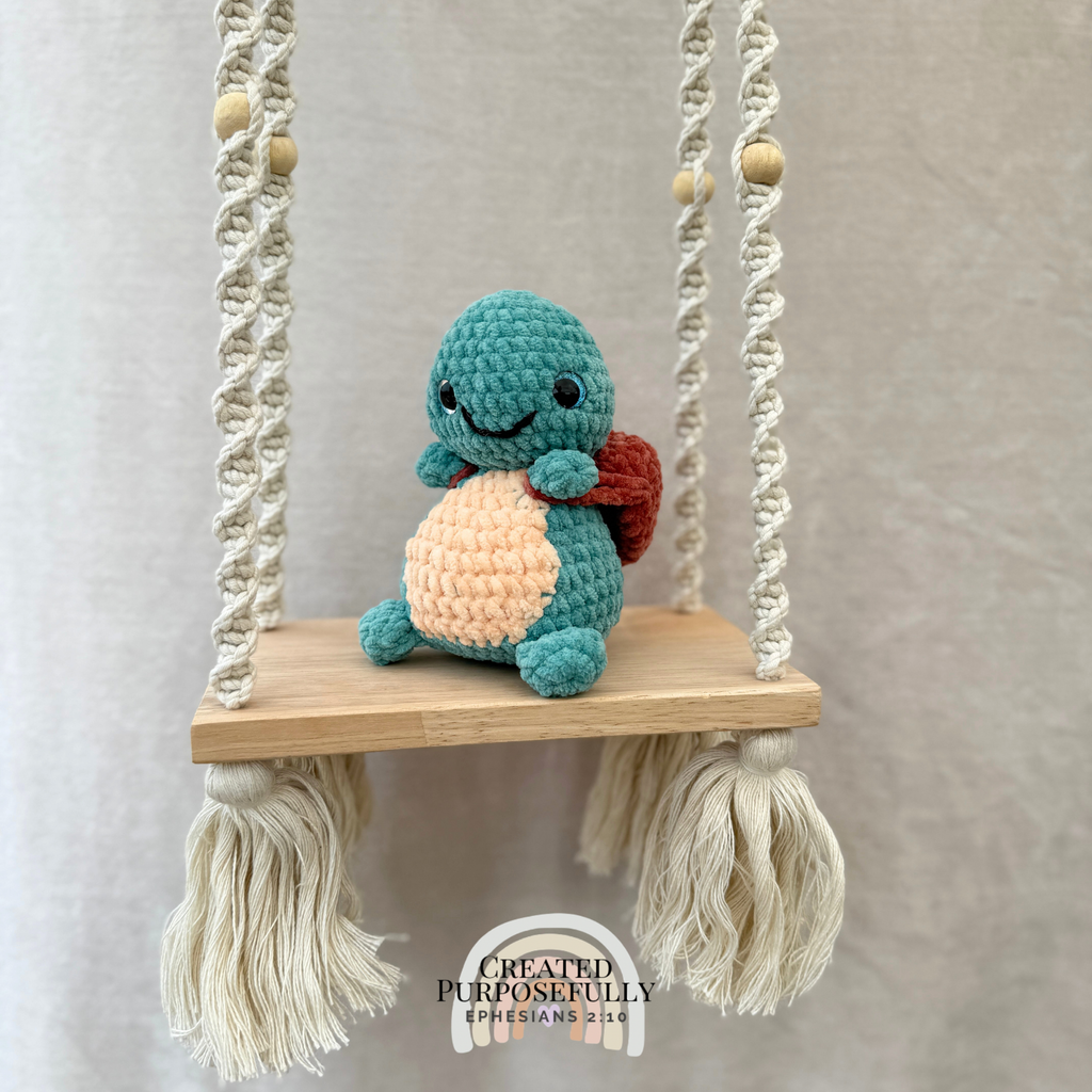 Handmade crochet turtle plush with a cute shell made with soft cuddly yarn by Created Purposefully
