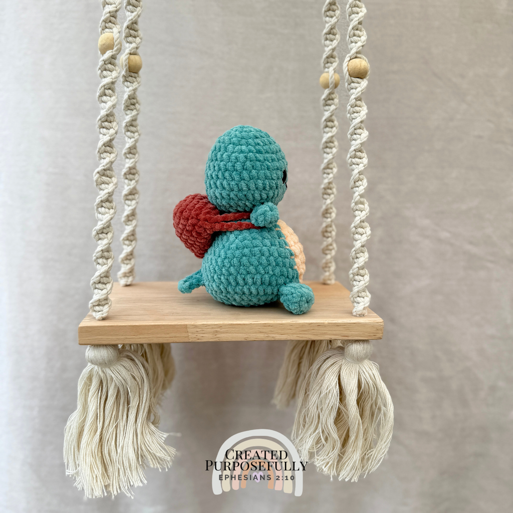 Handmade crochet turtle plush with a cute shell made with soft cuddly yarn by Created Purposefully