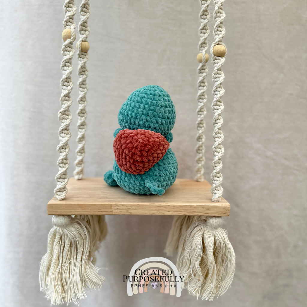 Handmade crochet turtle plush with a cute shell made with soft cuddly yarn by Created Purposefully