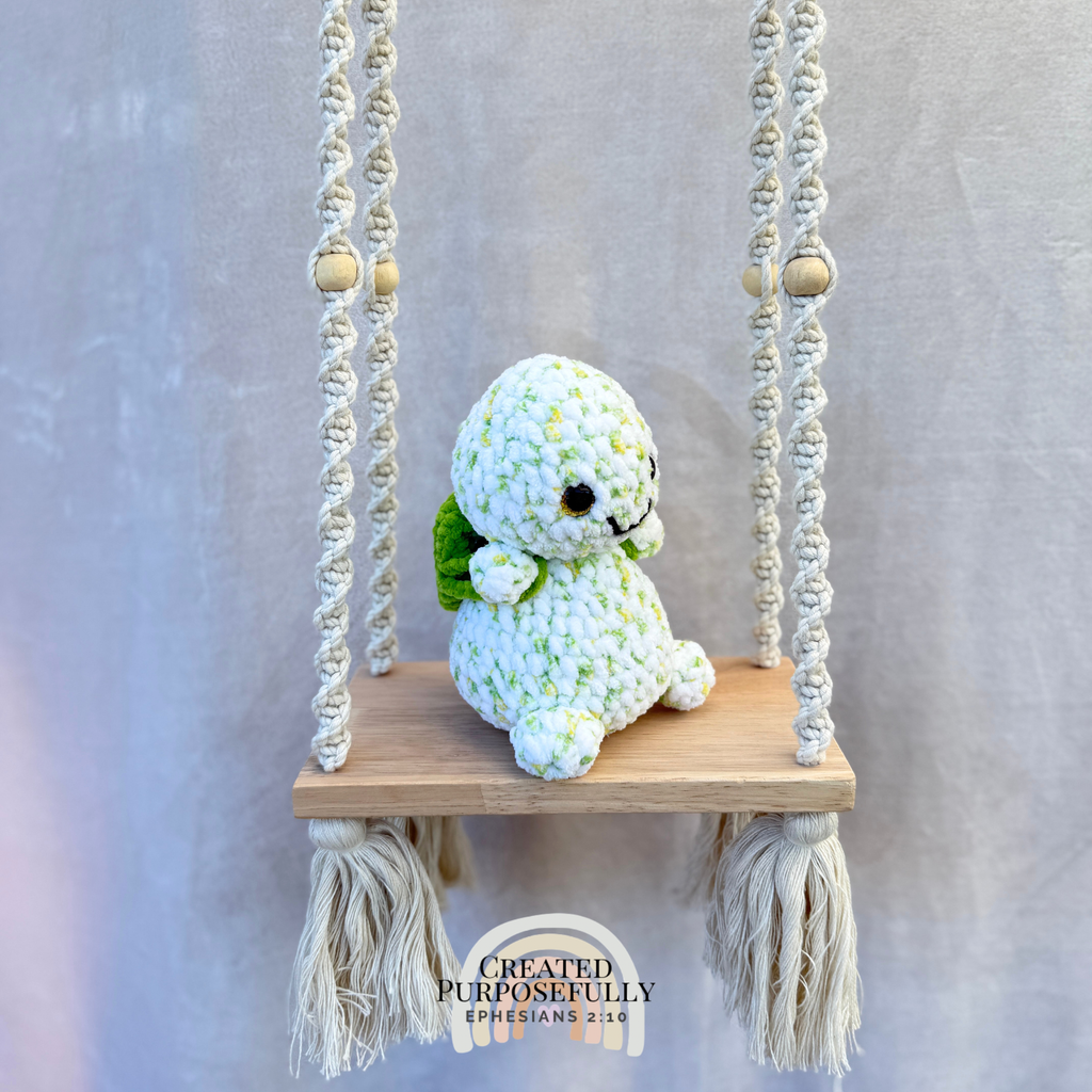 Handmade crochet turtle plush with a cute shell made with soft cuddly yarn by Created Purposefully