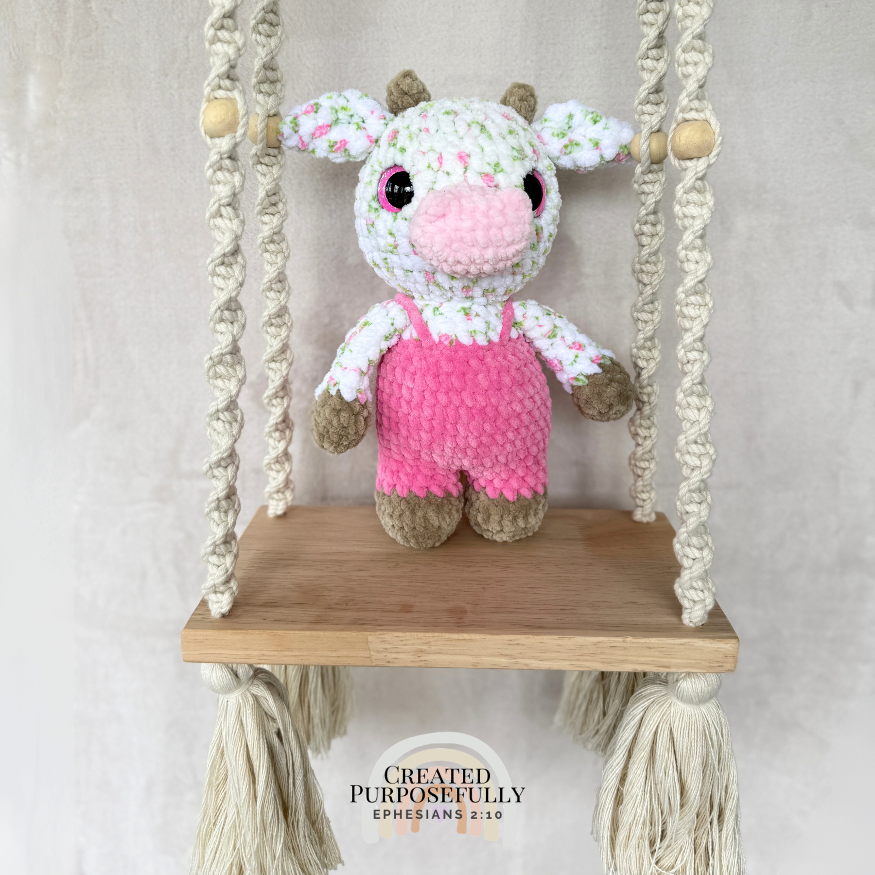 Handmade Crochet Standing Cow Plush | Amigurumi Cow in Overalls