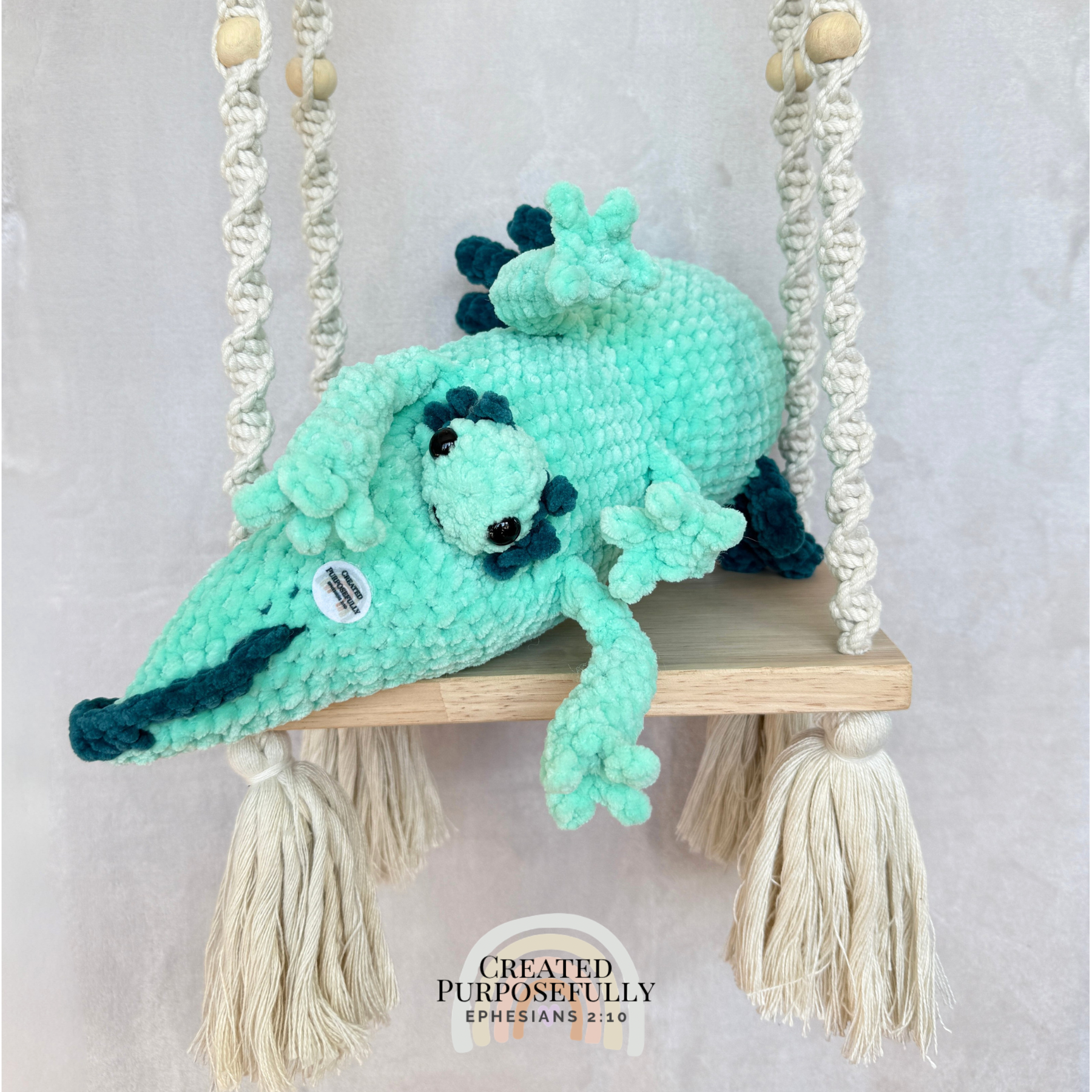 Handmade crochet axolotl family with one mama axolotl and one baby made with soft plush yarn